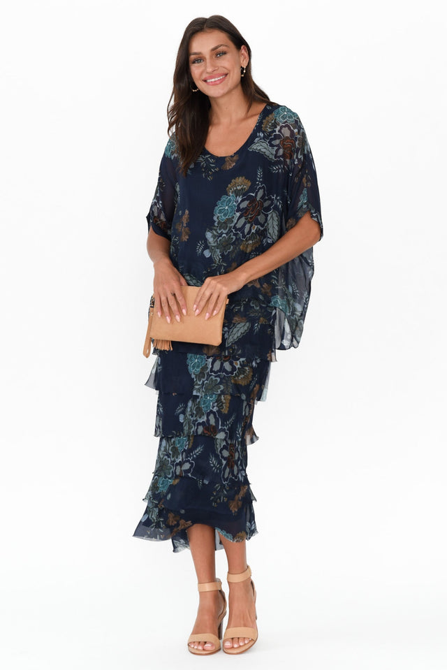 Katerina Navy Flower Silk Overlay Maxi Dress banner image