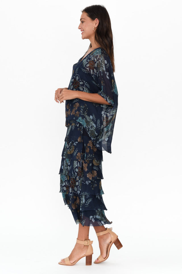 Katerina Navy Flower Silk Overlay Maxi Dress image 4