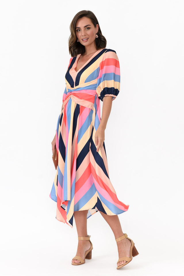 Keanu Carnival Stripe V Neck Dress    alt text|model:MJ image 1