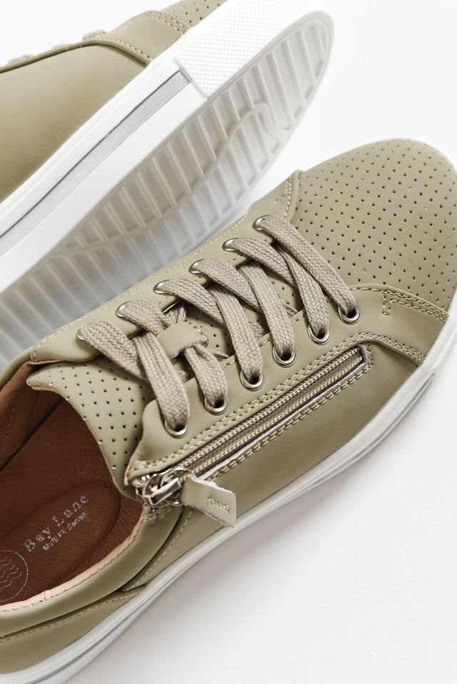 Kiki Khaki Leather Zip Sneaker image 5
