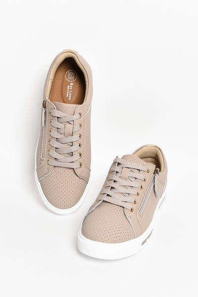 Kiki Nude Leather Zip Sneaker