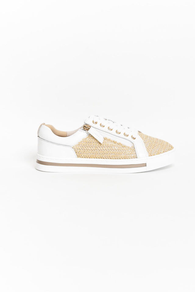 Kiki White Raffia Leather Zip Sneaker image 6