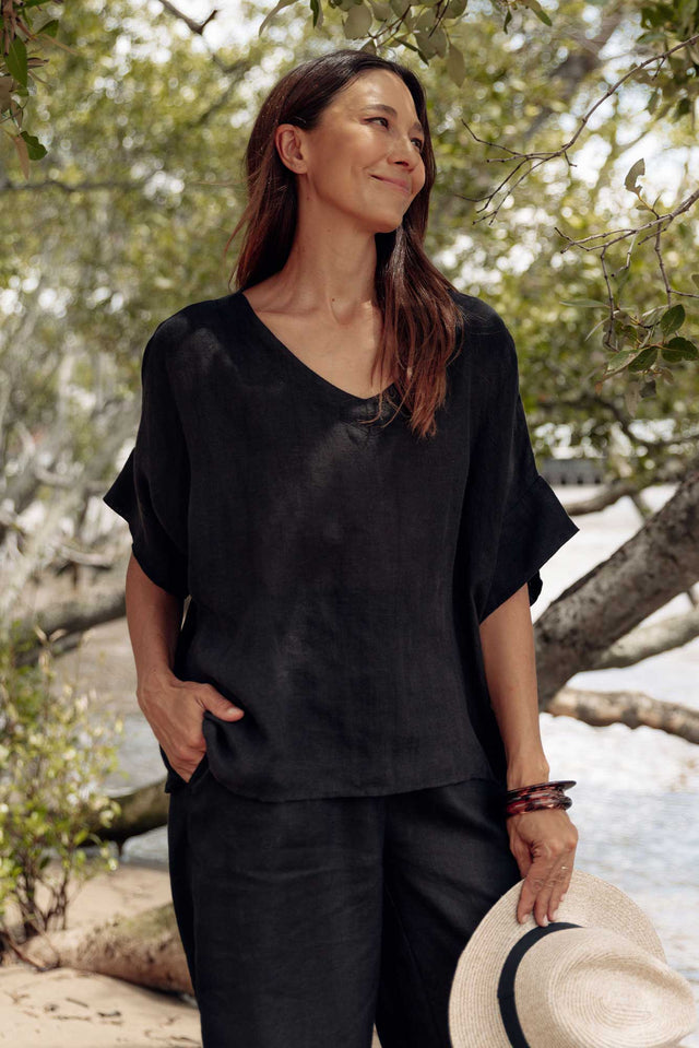 Kiro Black Linen Top