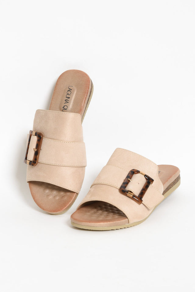 Kivari Beige Faux Suede Buckle Slide image 1