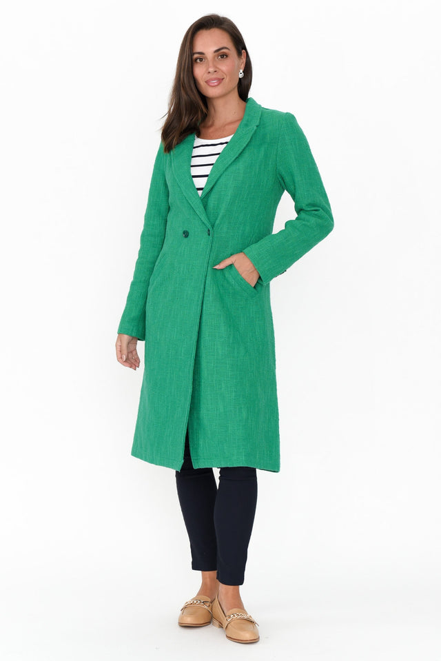 Komal Green Cotton Pocket Coat image 6