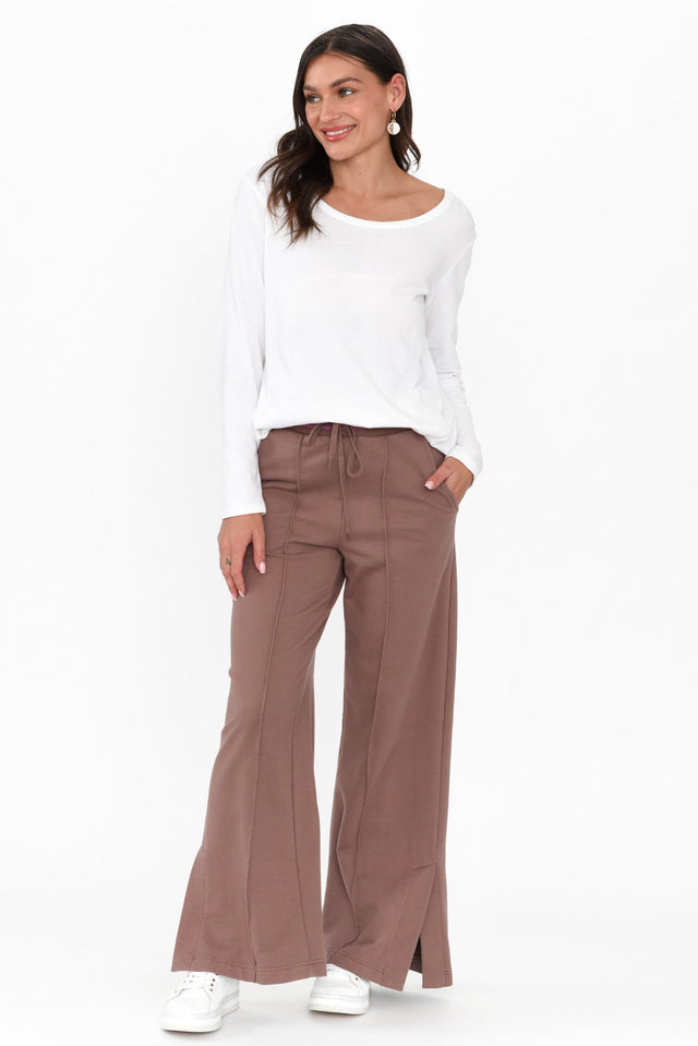 Kyla Brown Cotton Blend Wide Leg Pants image 4