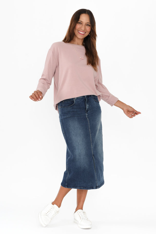 Kylie Dark Wash Denim Midi Skirt