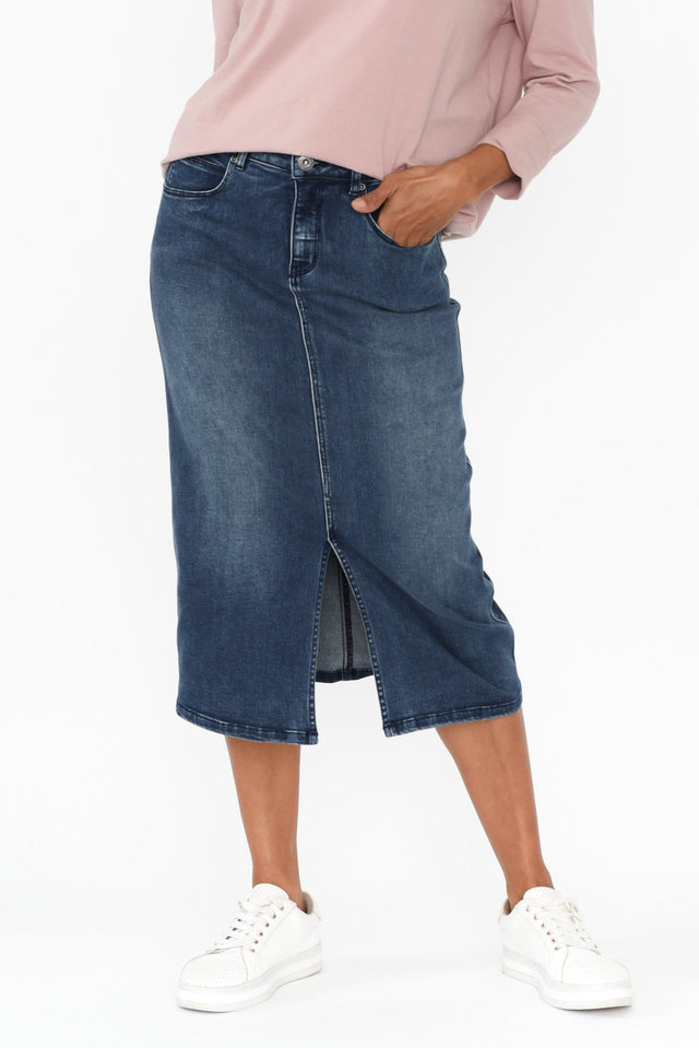 Kylie Dark Wash Denim Midi Skirt