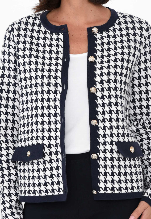 Lady Navy Houndstooth Cotton Blend Cardigan image 5
