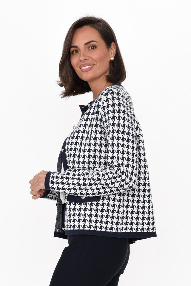 Lady Navy Houndstooth Cotton Blend Cardigan image 3