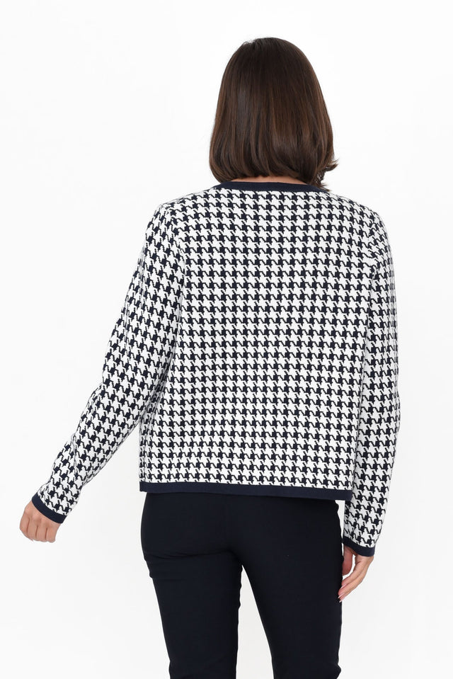 Lady Navy Houndstooth Cotton Blend Cardigan image 4