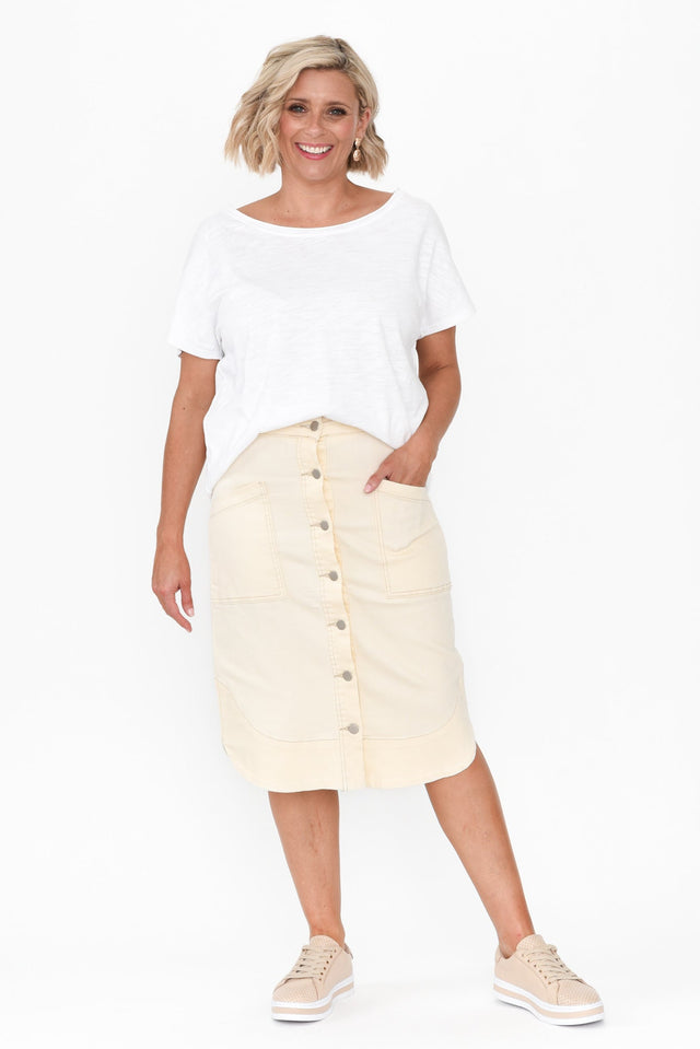 Laitte Cream Denim Button Skirt image 6