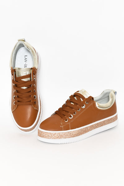 Lange Tan Leather Diamante Sneaker