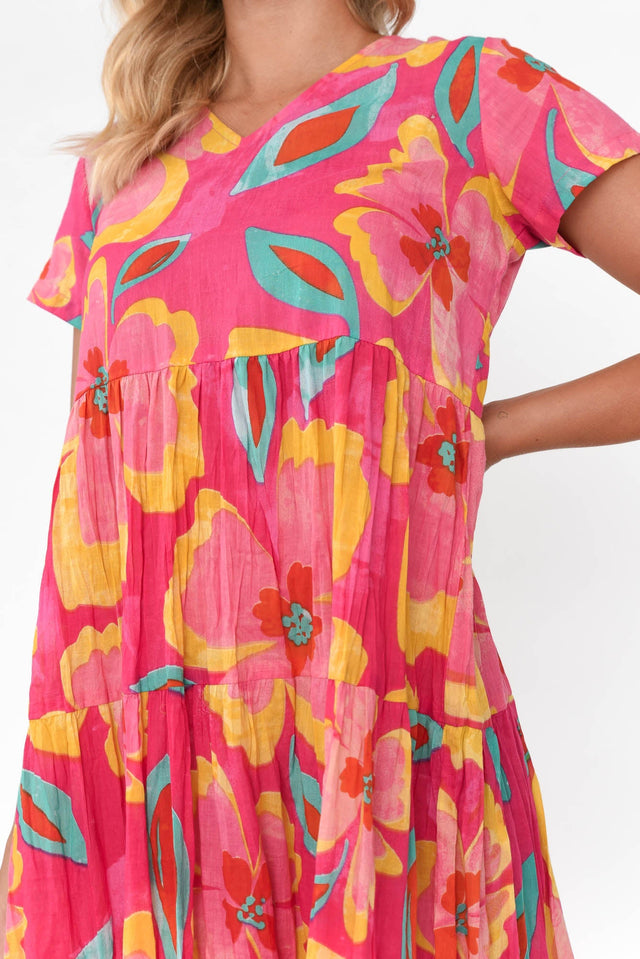 Lania Pink Flower Crinkle Cotton Dress