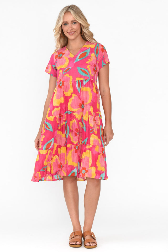 Lania Pink Flower Crinkle Cotton Dress image 3