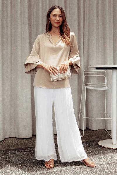 Laurier White Silk Wide Leg Pants