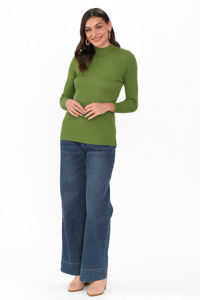 Laurina Green Cotton Blend Ribbed Top