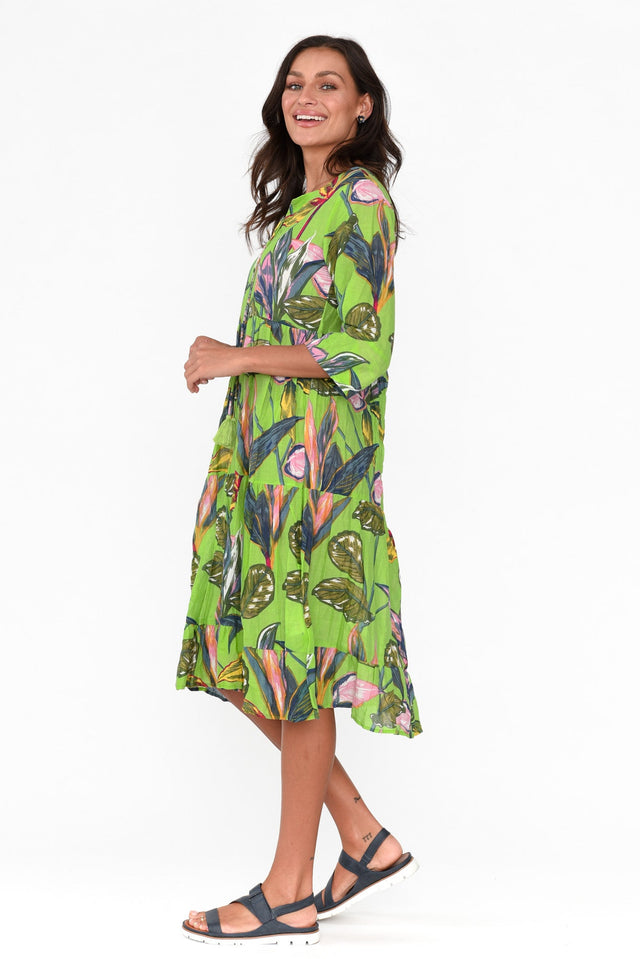 Layla Green Leaf Crinkle Cotton Dress