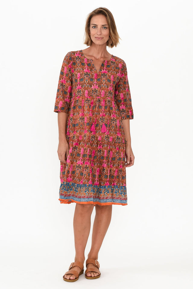 Layla Rust Abstract Crinkle Cotton Dress image 6