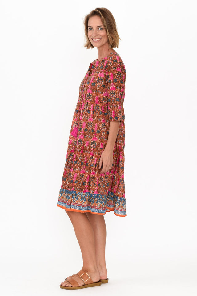 Layla Rust Abstract Crinkle Cotton Dress image 3