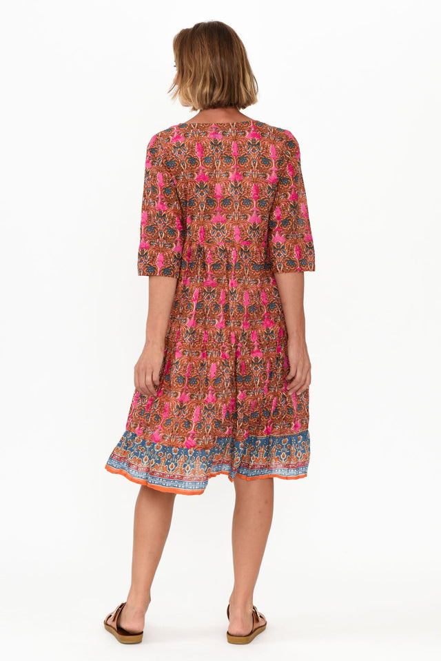Layla Rust Abstract Crinkle Cotton Dress image 4