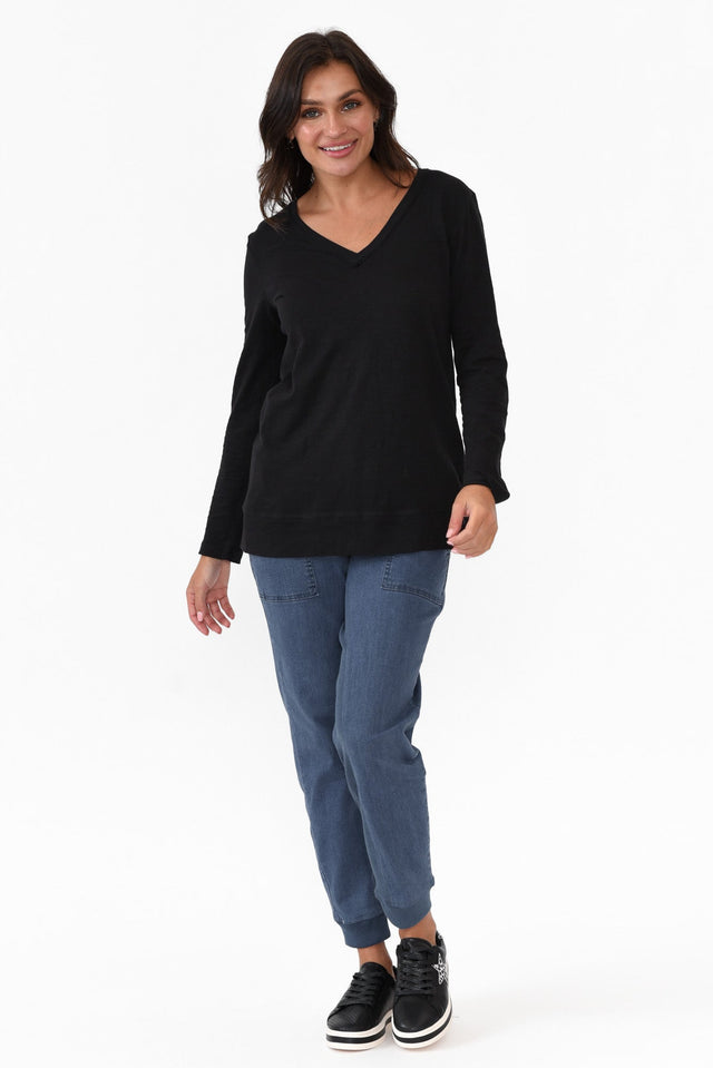 Leah Black Cotton Long Sleeve Tee image 2