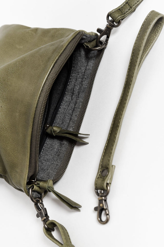 Leena Olive Leather Crossbody Bag