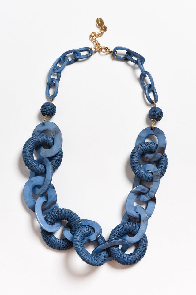Lenni Blue Raffia Link Necklace image 1