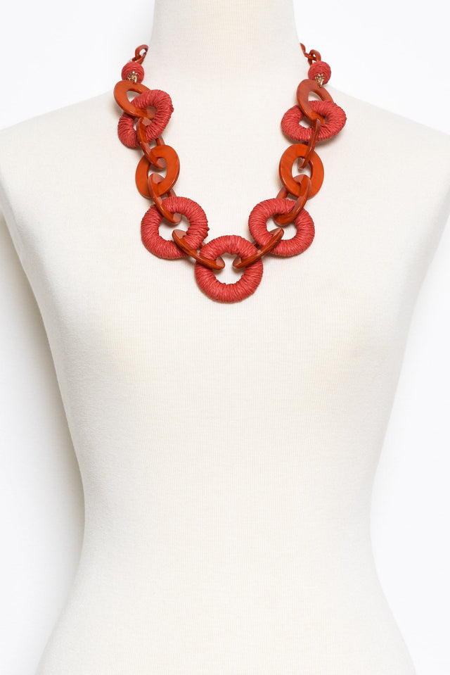 Lenni Red Raffia Link Necklace image 2