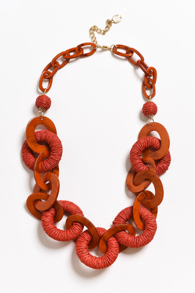 Lenni Red Raffia Link Necklace