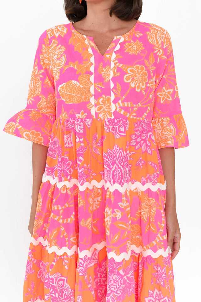 Lenor Pink Floral Cotton Tier Dress image 7