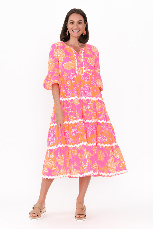 Lenor Pink Floral Cotton Tier Dress