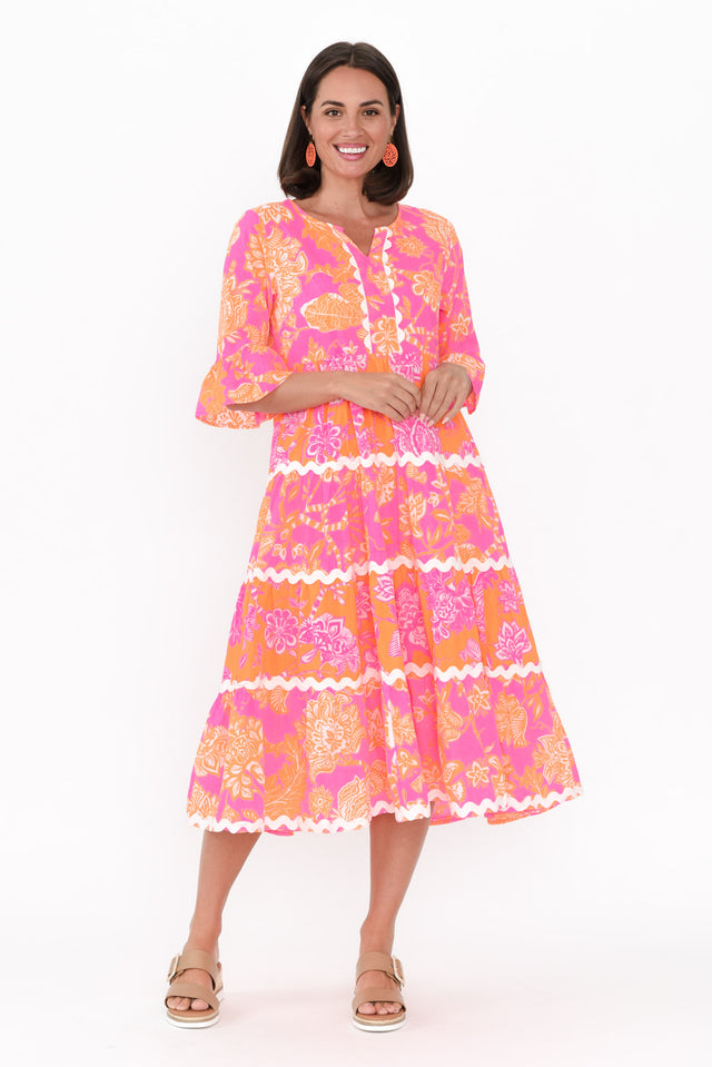 Lenor Pink Floral Cotton Tier Dress image 8