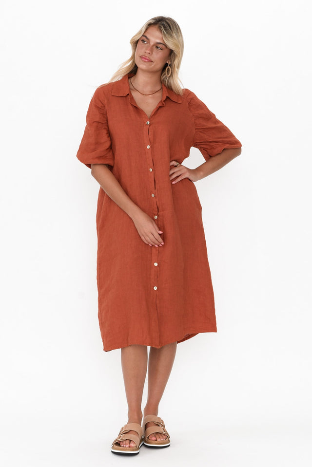 Leon Rust Linen Shirt Dress image 7