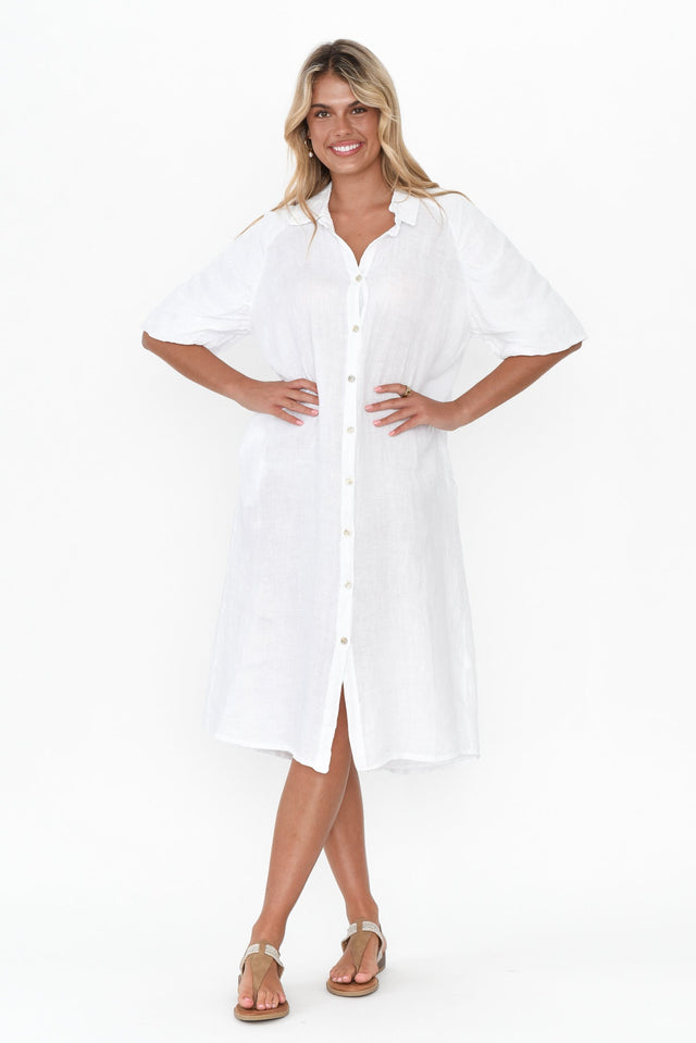 Leon White Linen Shirt Dress image 7