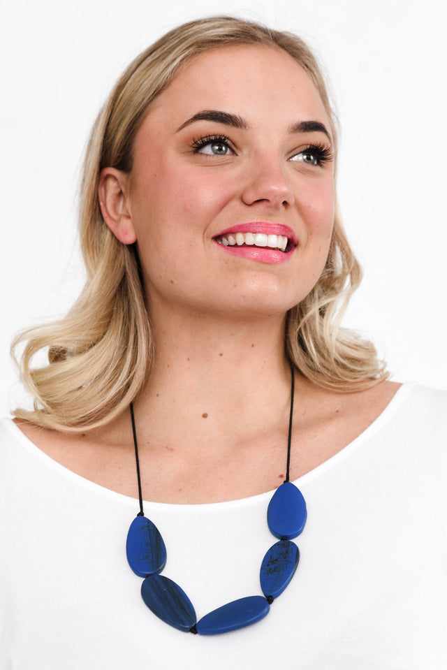 Letha Blue Wooden Necklace