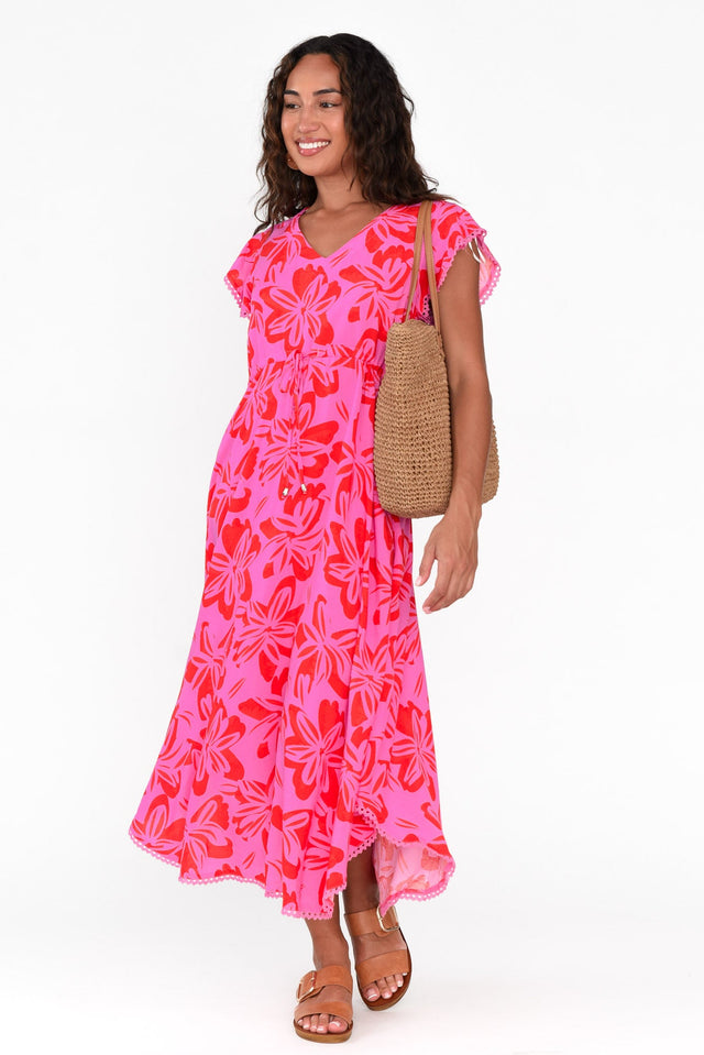 Libby Pink Frangipani Midi Dress image 1