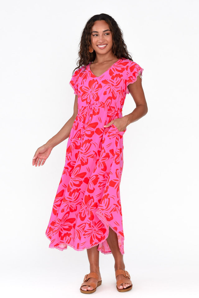 Libby Pink Frangipani Midi Dress image 2