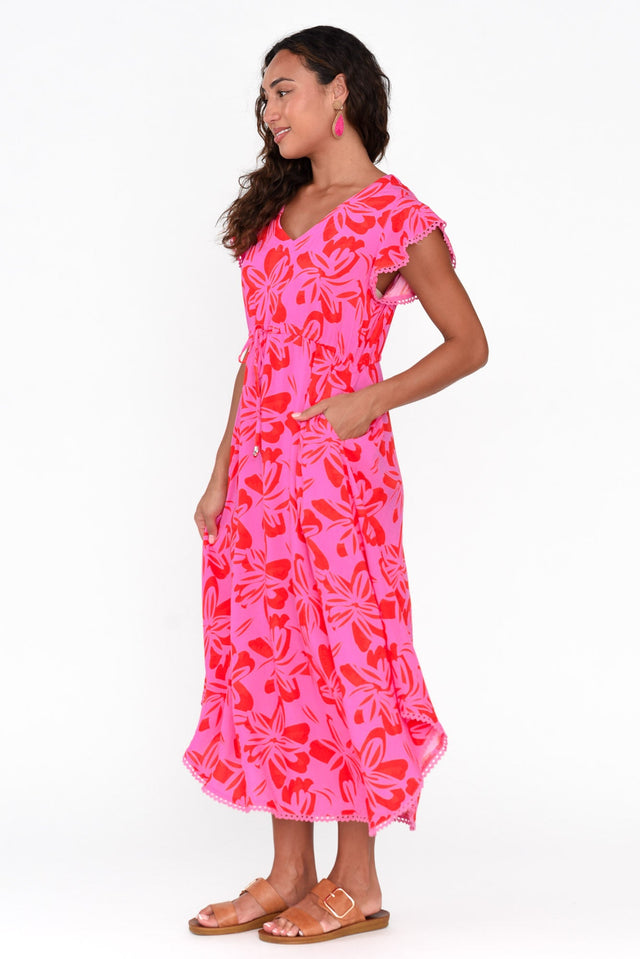 Libby Pink Frangipani Midi Dress image 3