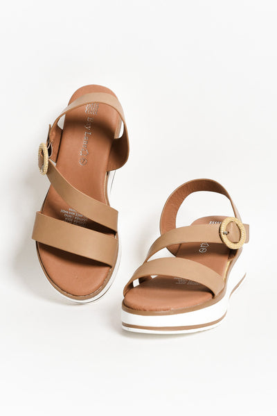 Lilly Taupe Leather Platform Sandal