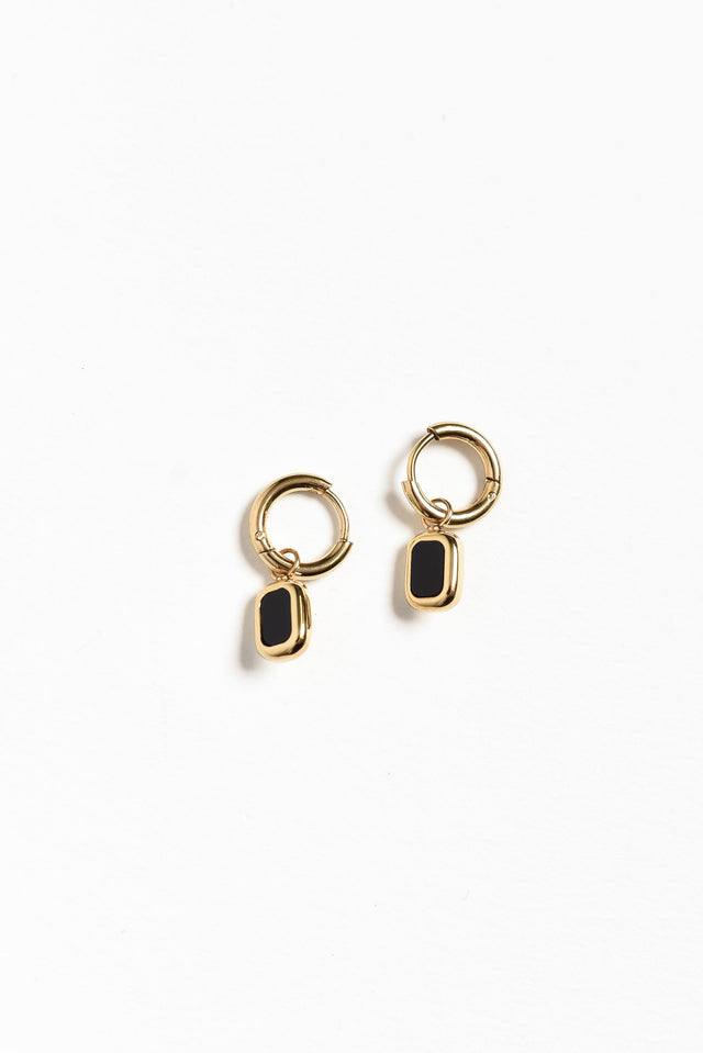 Lilou Black Gold Plated Stone Huggie Earrings image 1