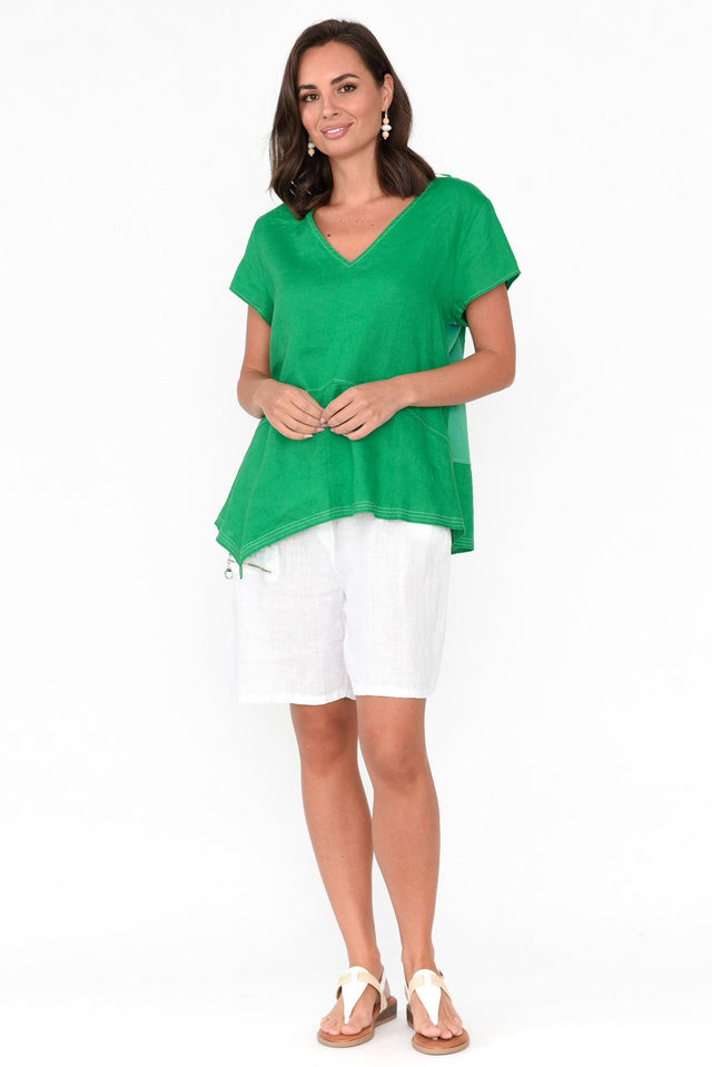 Lindy Green Linen V Neck Top image 7