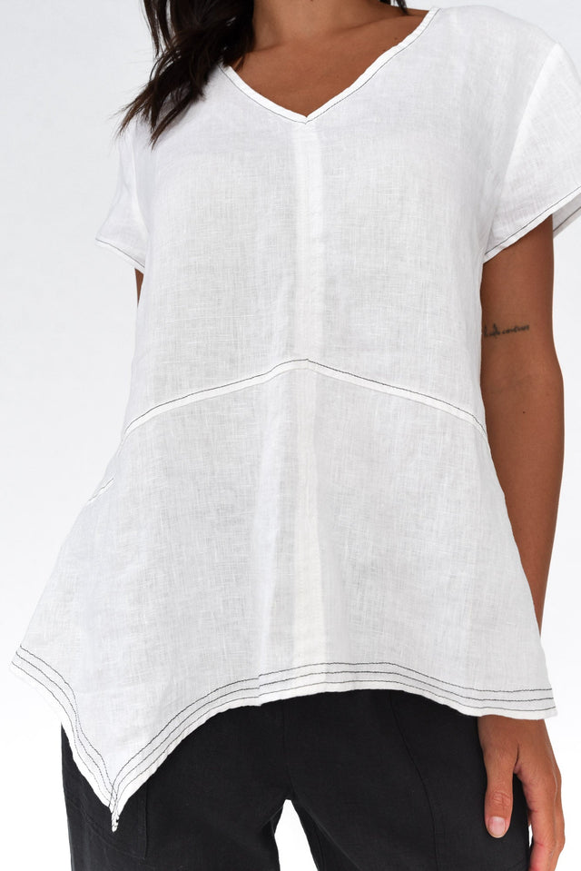 Lindy White Linen V Neck Top