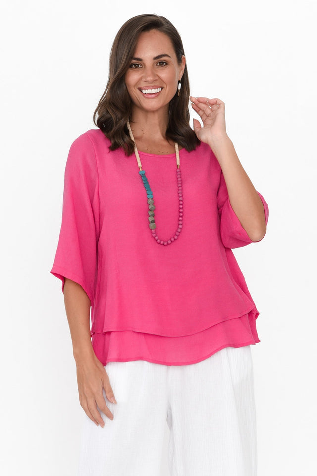 Liora Fuchsia Cotton Blend Layered Top neckline_Round  image 2