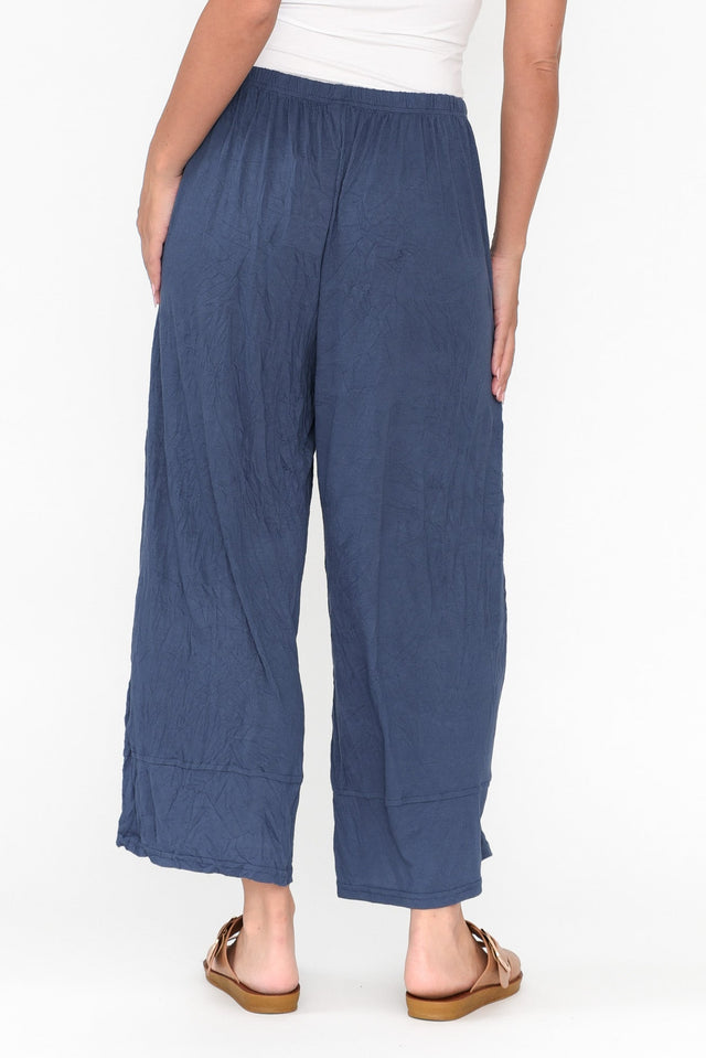 Lira Blue Crinkle Cotton Wide Leg Pants