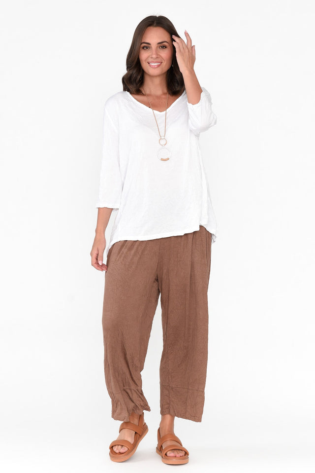 Lira Brown Crinkle Cotton Wide Leg Pants