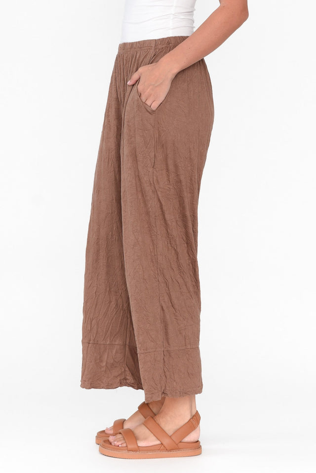 Lira Brown Crinkle Cotton Wide Leg Pants