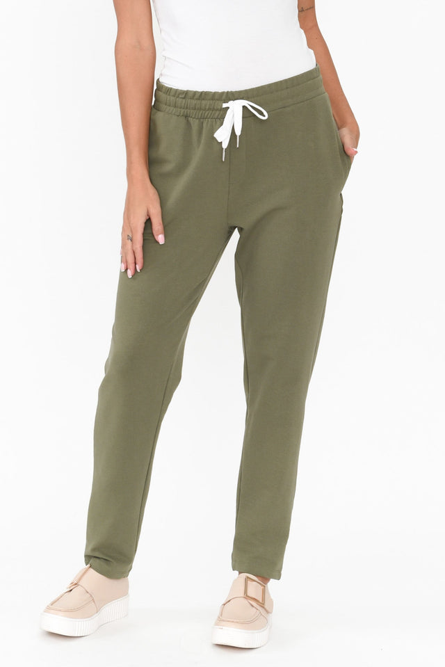 Lobby Khaki Cotton Relaxed Pants length_Full rise_Mid print_Plain colour_Khaki PANTS   alt text|model:Brontie;wearing:US 4