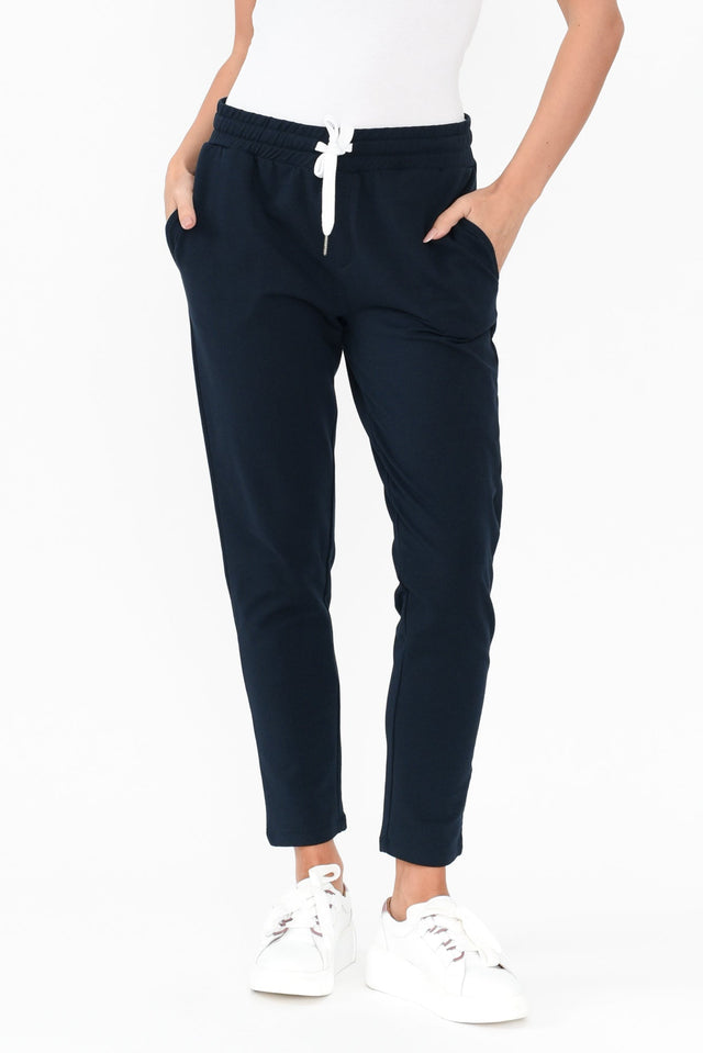 Lobby Navy Cotton Relaxed Pants length_Cropped rise_Mid print_Plain colour_Navy PANTS  alt text|model:MJ;wearing:US 4 image 1