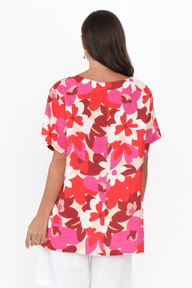 Lorelei Red Floral Linen Top